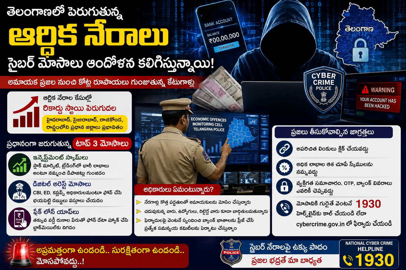 తెలంగాణలో చెలరేగుతున్న సైబర్ కేటుగాళ్లు: ఆర్థిక నేరాల్లో భారీ పెరుగుదల.. పోలీస్ శాఖ తీవ్ర ఆందోళన!